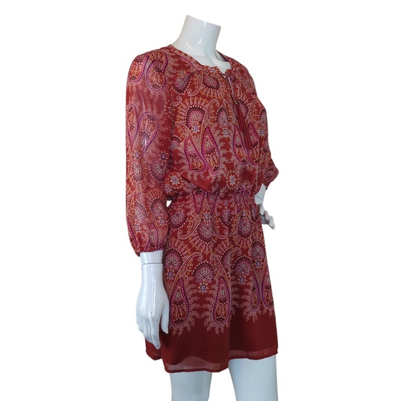 Rust Orange Red Floral Paisley Boho Tassel Short Dress - Picture 5 of 14